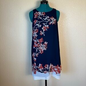 Navy floral tank shift mini dress lined Sz Small Max Studio
